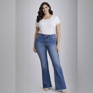 Old Navy Flare Mid-Rise Woman’s Raw Hem Medium Wash Jean,  Size 2 Regular